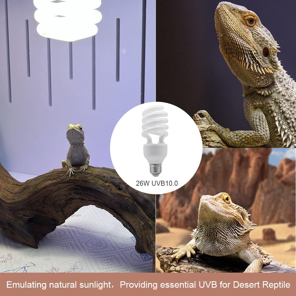 Yimidool Uvb Light For Reptiles, 26W 10.0 Reptile Heat Lamp Bulbs, Uva Uvb Reptiles Light Bulbs Ideal For Rainforest Reptiles, B